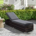 Patio Wicker Lounge Chair with 4-level Backrest and Long Seat Cushion