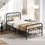Platform Bed with High Headboard and Snap Lock Metal Slats