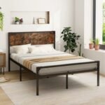 Platform Full/Queen Bed with Rustic Headboard and Footboard