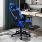 PU Leather Gaming Chair with USB Massage Lumbar Pillow and Footrest