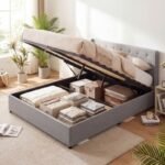 Queen Size Lift-up Storage Bed Modern Linen Upholstered Platform Bed