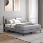 Queen Size Modern Linen Bed Frame with Button Tufted Headboard