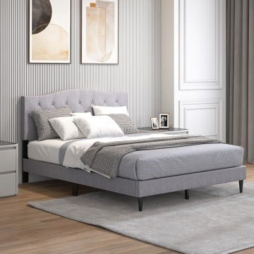 Queen Size Modern Linen Bed Frame with Button Tufted Headboard