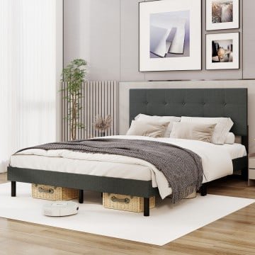Queen Size Upholstered Bed Frame Linen Platform Bed Queen Size Upholstered Bed Frame Linen Platform Bed