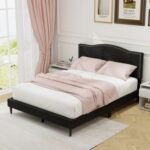 Queen Size Upholstered Bed Frame with Nailhead Trim Headboard