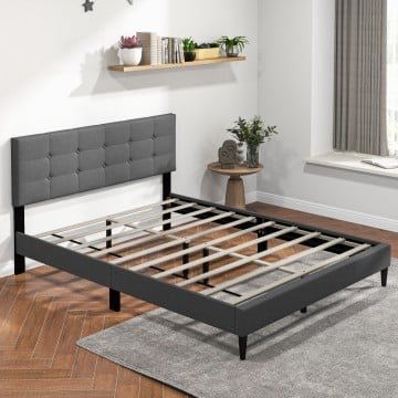 Queen Size Upholstered Platform Bed with Button Tufted Headboard Queen Size Upholstered Platform Bed with Button Tufted Headboard