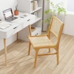 Rattan Dining Chair with Natural Cane Woven Backrest and Teak Wood Frame