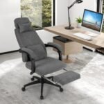 Reclining Office Chair Chenille Fabric Upholstered Computer Desk Chair