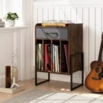 Record Player Stand with Drawer and Record Holder
