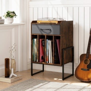 Record Player Stand with Drawer and Record Holder