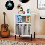 Record Player Stand with LED Light and Charging Station