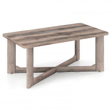 Rectangle Coffee Table Rubber Wood Base with X-Shaped Base
