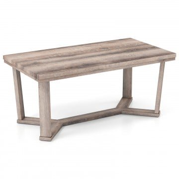 Rectangle Coffee Table Rubber Wood with Cross-Shaped Base