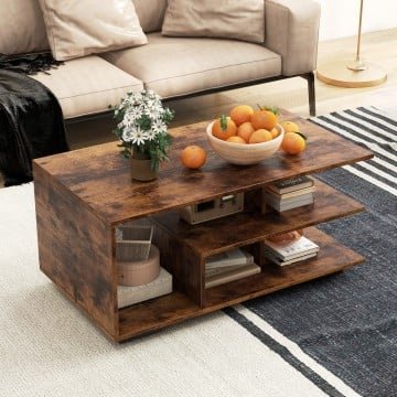 Rectangular Coffee Table with L-shaped Middle Shelf Rectangular Coffee Table with L-shaped Middle Shelf