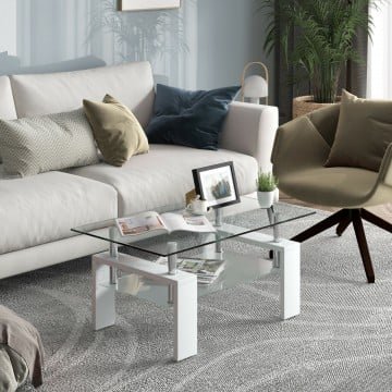 Rectangular Tempered Glass Coffee Table End Side Table with Shelf Rectangular Tempered Glass Coffee Table End Side Table with Shelf