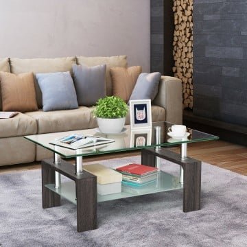 Rectangular Tempered Glass Coffee Table with Shelf Rectangular Tempered Glass Coffee Table with Shelf