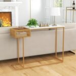 Rectangular White Faux Marble Console Table with Storage