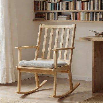 Rocking Chair with Cushion Solid Rubber Wood Rocker with Padded Seat