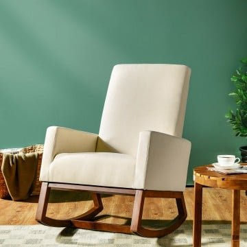 Rocking High Back Upholstered Lounge Armchair with Side Pocket