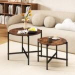 Round Coffee Table Set of 2 with Heavy-Duty Metal Frame