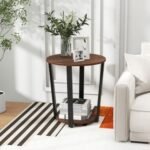 Round End Table with Open Shelf and Metal Frame