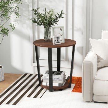 Round End Table with Open Shelf and Metal Frame Round End Table with Open Shelf and Metal Frame