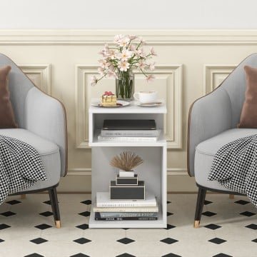S-Shaped Side Table with Unique S-shaped Frame and 2 Open Compartments