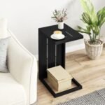 Set of 2 C-Shaped End Table with Adjustable Foot Pads for Indoors Outdoors