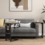 Set of 2 C Shaped End Table with Charging Station