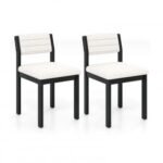 Set of 2 Dining Chairs Sherpa Upholstered Armless Chair with Wood Frame