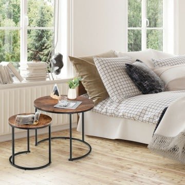 Set of 2 Modern Round Stacking Nesting Coffee Tables