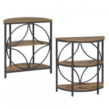 Set of 2 Narrow Side Table with Study Metal Frame and Storage Shelves