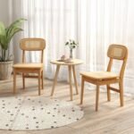 Set of 2 Rattan Dining Chairs with Simulated Rattan Backrest