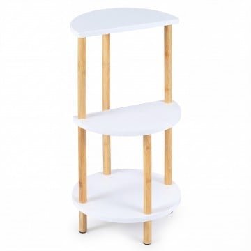 Set of 2 Round Side Table Compact with 3-Tier Shelves and Bamboo Construction Set of 2 Round Side Table Compact with 3-Tier Shelves and Bamboo Construction