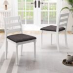 Set of 2 Rubber Wood Dining Chairs with Upholstered Seat