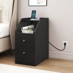 Set of 2 Side End Tables with Charging Station Sofa Couch Tables with Shelf Drawers