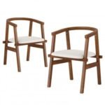Set of 2 Solid Rubber Wood Dining Room Chairs with Wrap-around Armrest