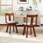 Set of 2 Swivel Dining Room Chairs with Rubber Wood Frame