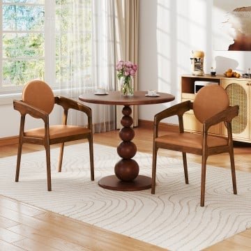 Set of 2 Wooden Dining Chair PU Leather Upholstered Armchairs Set of 2 Wooden Dining Chair PU Leather Upholstered Armchairs