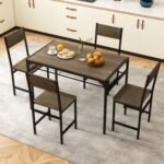 Set of 4 Dining Chairs with Metal Legs and Slanted Back