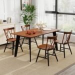 Set of 4 Dining Chairs with Rubber Wood Frame and Curved Cross Back