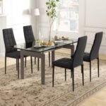 Set of 4 Fabric Dining Chairs Set with Upholstered Cushion and High Back
