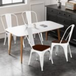 Set of 4 Tolix Style Metal Dining Wood Seat
