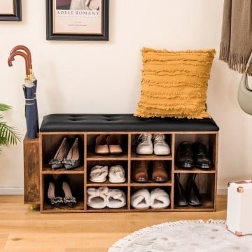 Shoe Storage Bench with Umbrella Stand and Adjustable Shelf