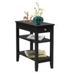 Side End Table with Drawer and 2-Tier Open Storage Shelves for Space Saving