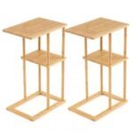 Side Table Set of 2 with Storage Shelves and Bamboo Construction