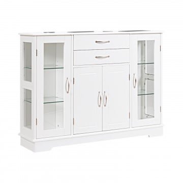 Sideboard Buffet Server Storage Cabinet with 2 Drawers and Glass Doors