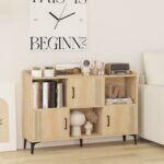 Sideboard Storage Cabinet Bookcase with 3 Doors and Open Compartments