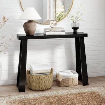 Solid Rubber Wood Console Table 43inch Narrow Entryway Table with Thick Tabletop and Stable Base