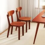 Solid Wood Dining Chair Set of 2 with Curved Backrest and Rubber Wood Frame